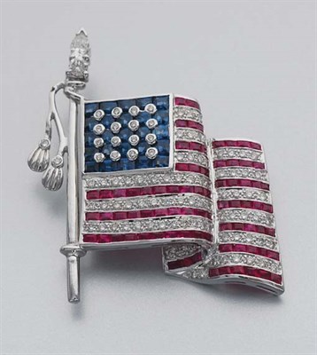 Lot 235 - Ruby, Sapphire and Diamond American Flag Brooch