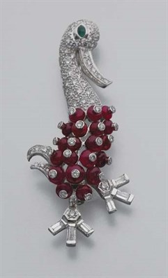 Lot 212 - Diamond and Ruby Bead Duck Brooch
