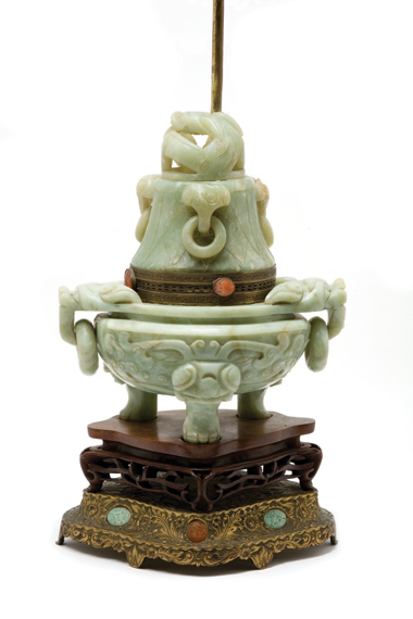 Lot 2054 - Chinese Serpentine Covered Censer Early 20th...