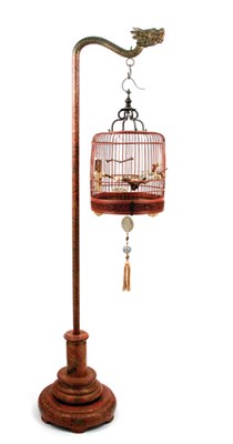 Lot 2053 - Chinese Red and Brown Lacquer Bird Cage and...