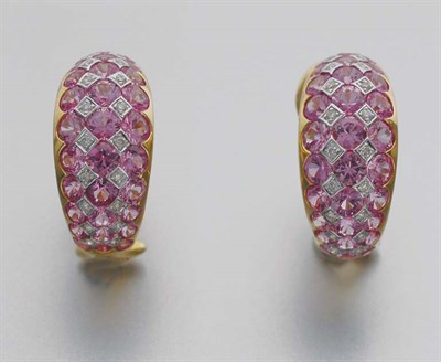 Lot 340 - Pair of Pink Sapphire and Diamond Bombe Earrings