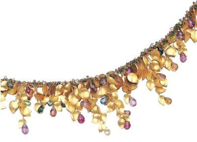 Lot 478 - Gold and Gem-Set Bead Fringe Necklace