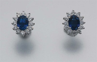 Lot 85 - Pair of Sapphire and Diamond Earrings