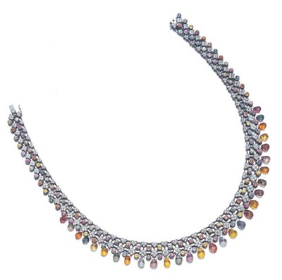 Lot 509 - Multi-Colored Sapphire and Diamond Fringe Necklace