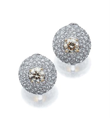 Lot 539 - Pair of Yellow Diamond and Diamond Earrings