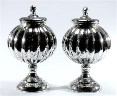 Lot 248 - Pair of Ribbed Mercury Glass Style Melon-Form...