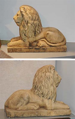 Lot 551 - Pair of Composition Garden Figures of Lions...