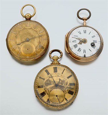 Lot 2741 - Three Gold Open Face Pocket Watches