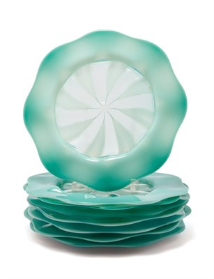 Lot 3286 - Set of Eight Tiffany Green Pastel Favrile...