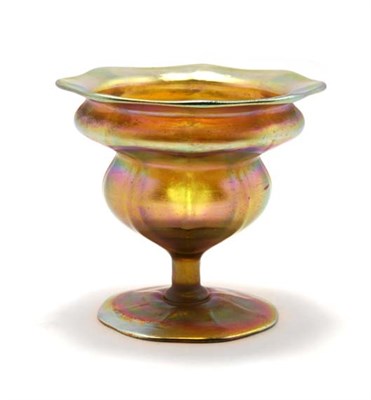 Lot 3264 - Tiffany Gold Ribbed Favrile Glass Footed...