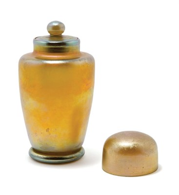 Lot 4370 - Tiffany Gold Favrile Glass Lidded Jar and...