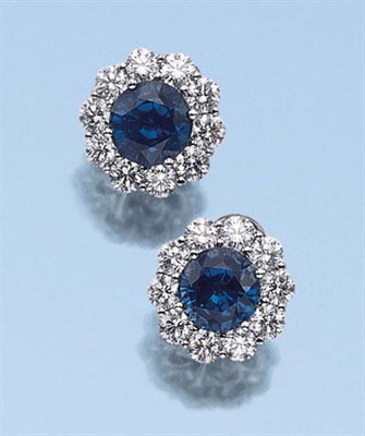 Lot 530 - Pair of Sapphire and Diamond Earclips