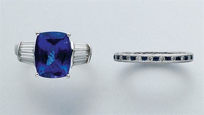 Lot 30 - Tanzanite and Diamond Ring and Sapphire and Diamond Guard Ring
