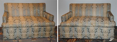 Lot 1456 - Pair of Blue and Gold Stripe Upholstered...