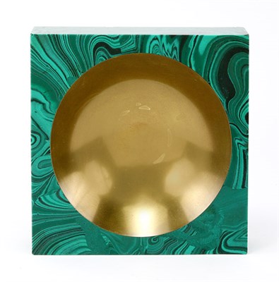 Lot 1451 - Brass Inset Malachite Dish Height 2 inches, 8...