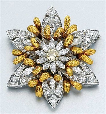 Lot 163 - Platinum, Gold and Diamond Flower Brooch