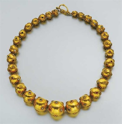 Lot 283 - Gold Bead, Gem-Set and Split Pearl Necklace