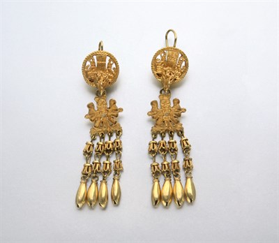 Lot 2514 - Pair of Gold Pendant-Earrings