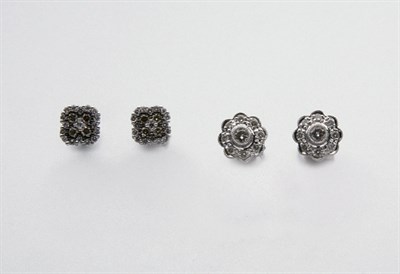 Lot 2517 - Two Pairs of Diamond Earrings