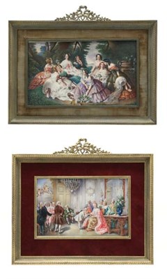 Lot 3417 - Two Framed Paintings One depicting a court...