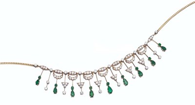 Lot 437 - Antique Gold, Diamond and Emerald Fringe Necklace