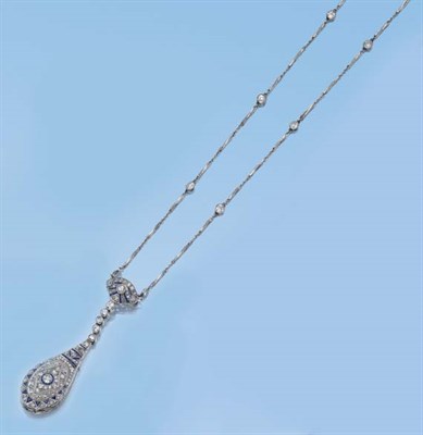Lot 578 - Diamond and Sapphire Pendant-Watch Necklace