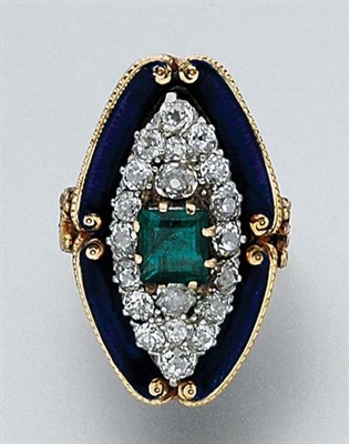 Lot 112 - Emerald, Diamond and Enamel Ring