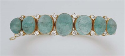 Lot 37 - Gold, Cabochon Emerald and Diamond Bangle
