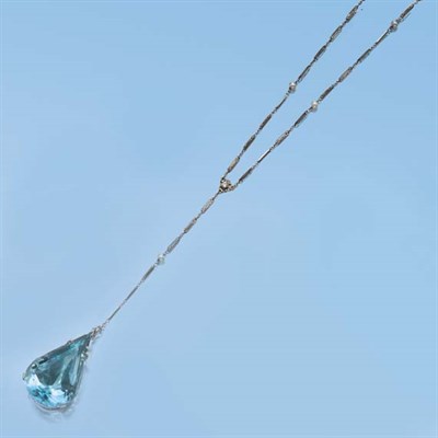 Lot 561 - Aquamarine Pendant with White Gold, Cultured Pearl and Diamond Chain
