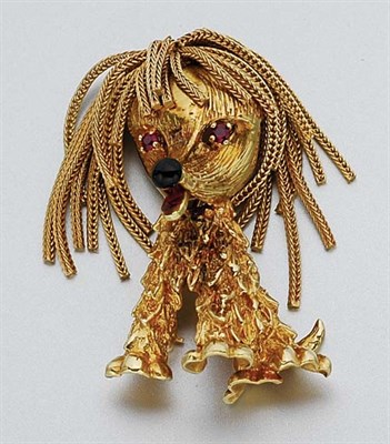 Lot 134 - Gold, Ruby and Enamel Dog Fringe Brooch