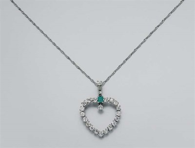 Lot 113 - Diamond and Emerald Heart Pendant with Chain