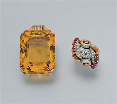 Lot 105 - Diamond and Ruby Ring and Citrine Pendant