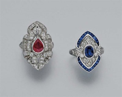 Lot 2610 - Ruby and Diamond Ring and Sapphire and Diamond Ring