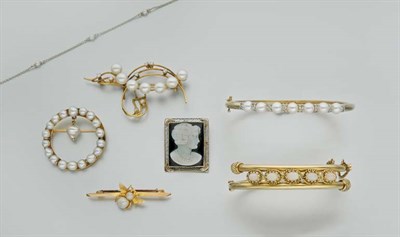 Lot 2629 - Group of Gold and Cultured Pearl Jewelry and One Cameo Pin