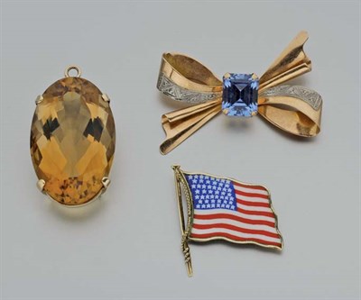 Lot 2640 - Citrine Pendant, Flag Pin and Bow Pin