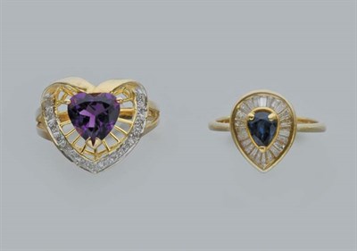 Lot 2634 - Amethyst and Diamond Ring and Sapphire and Diamond Ring