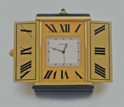 Lot 346 - Yellow Metal and Black Onyx Desk Clock