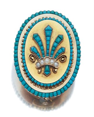 Lot 420 - Antique Gold, Turquoise and Split Pearl Brooch