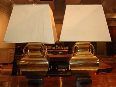 Lot 160 - Pair of Chinese Style Brass Lamps Height 28...