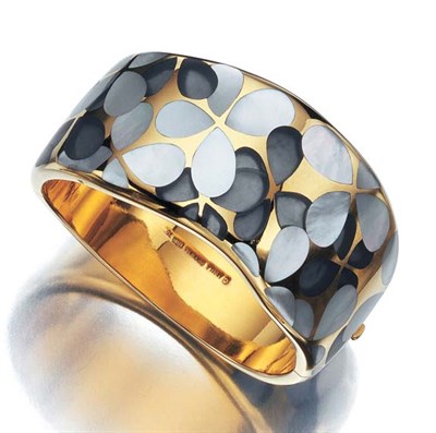 Lot 480 - Gold and Mother-of-Pearl Cuff Bangle