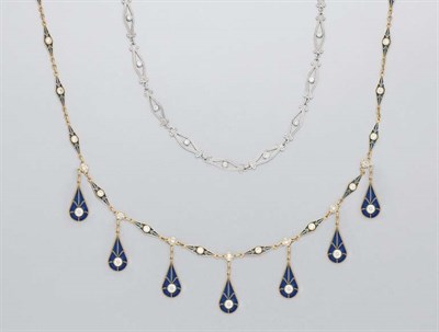 Lot 140 - Gold, Enamel and Diamond Fringe Necklace and Platinum and Diamond Necklace