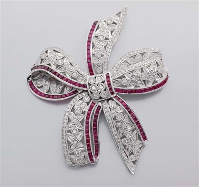 Lot 155 - Diamond and Ruby Bow Brooch