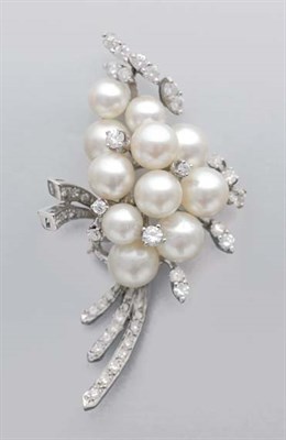 Lot 127 - Cultured Pearl and Diamond Brooch