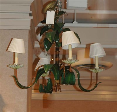 Lot 1471 - Painted Metal Leaf Decorated Four-Light...