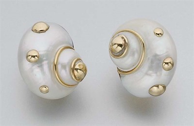 Lot 94 - Pair of Gold and Shell Earrings