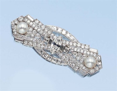 Lot 616 - Natural Pearl and Diamond Brooch