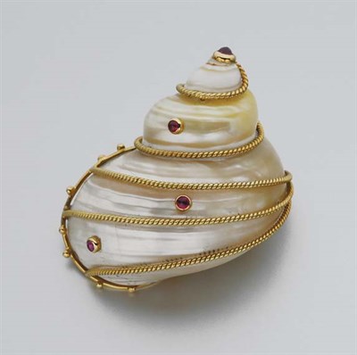 Lot 95 - Gold, Shell and Ruby Brooch