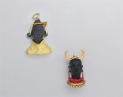 Lot 89 - Gold and Gem-Set Blackamoor Clip-Brooch and Pendant