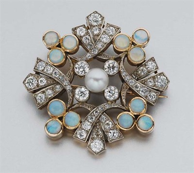 Lot 373 - Antique Opal, Pearl and Diamond Pendant-Brooch