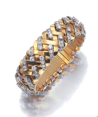 Lot 465 - Gold, Platinum and Diamond Bracelet-Watch